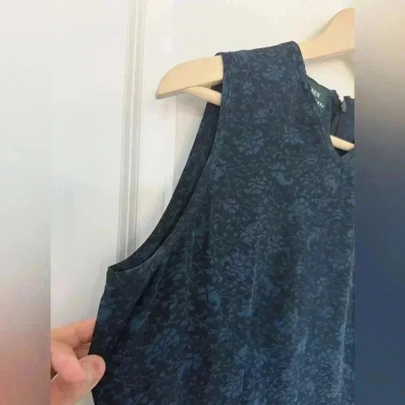 Ralph Lauren 100% Silk Black and Blue Floral Print Sleeveless  Dress, Size 6 - Picture 6 of 8
